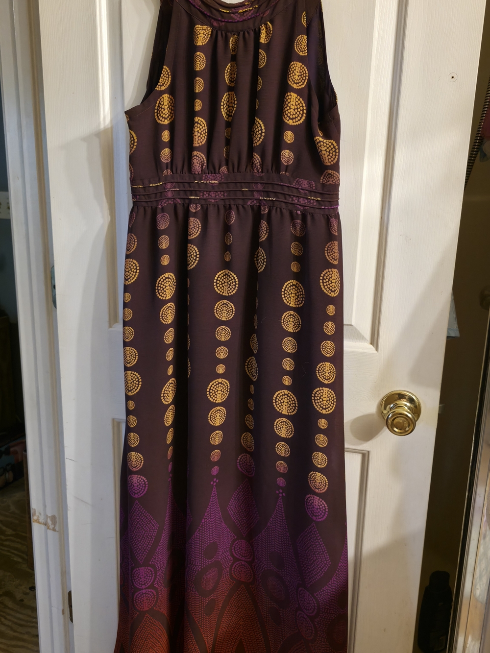 Womans Purple and Gold Printed Maxi Dress